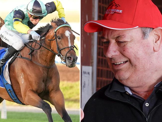 Blake Shinn (left) rides Burlington Gate to victory in honour of his late trainer, Michael Moroney. Pictures: Racing Photos, Michael Klein