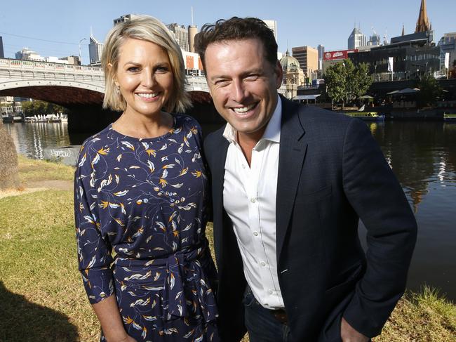 Today Show hosts Georgie Gardner and Karl Stefanovic by the Yarra in Melbourne. Picture: David Caird