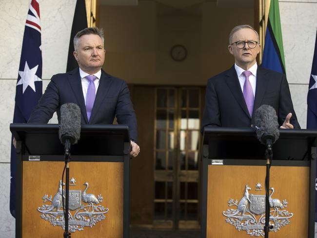 CANBERRA, AUSTRALIA NewsWire Photos - AUGUST 03, 2022: Prime Minister, Anthony Albanese with the Minister for Climate Change and Energy, Chris Bowen, spoke to media during a press conference in Parliament House in Canberra. Picture: NCA NewsWire / Gary Ramage