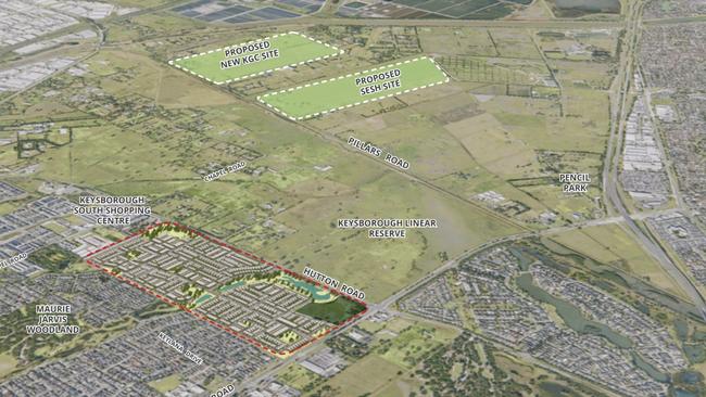 Map of proposed new housing development on Hutton Rd and sporting facilities on Pillars Rd. Picture: Intrapac