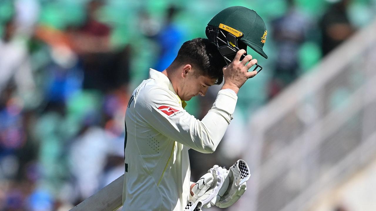 Australia's Matt Renshaw heads from the field after a golden duck on day one.