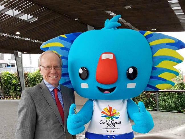 Gold Coast 2018 Commonwealth Games Corporation Chairman Peter Beattie and Borobi at Olympics welcome home parade in Brisbane. Image from Facebook