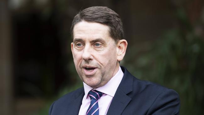 Queensland Treasurer Cameron Dick address media at Queensland Parliament, 2 George St, Brisbane, 10th of May 2020. (News Corp/Attila Csaszar)