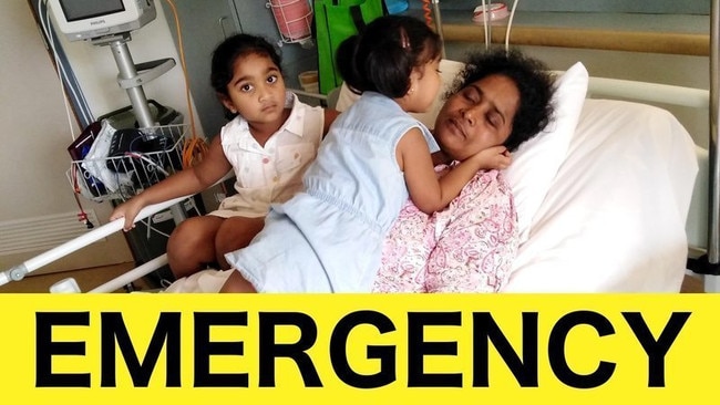 Biloela mother Priya, with her daughters Kopika, 4, and Tharunicaa, 3, has been discharged from hospital and returned to detention on Christmas Island. Friends are urging locals to call the government and complain. Photo: Change.org