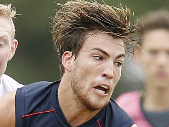 Melbourne Intraclub Practice Match at Casey Fields. Jack Viney tackled by Clayton Oliver . Pic: Michael Klein