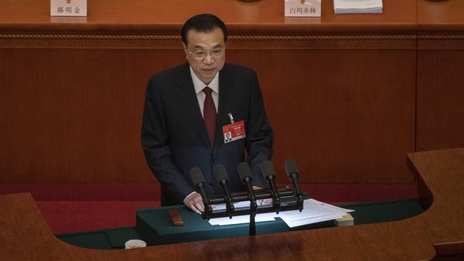 Chinese Premier Li Keqiang speaks at the opening session of the National People's Congress. Picture: Getty Images