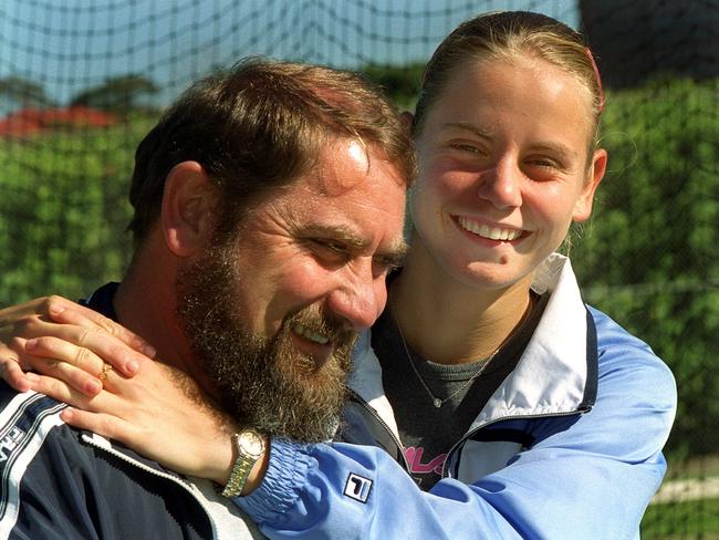 Jelena Dokic with her father Damir at White City in Sydney in 2000. Picture: Kristi Miller.