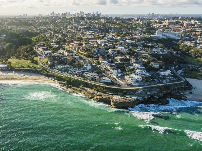 aerial shot of a helicopter, Bondi Beach, Sydney, Australia.