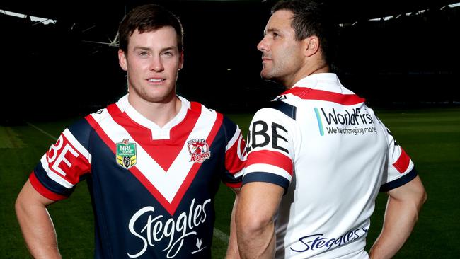 Luke Keary was unveiled as a Rooster in 2016 with Michael Gordon. Picture: NRL Photos