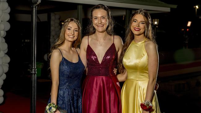 Formal for year 12 students from Emmanuel College. Monique Moolman, Georgia Love and Holly Cruickshanks. Picture: Jerad Williams