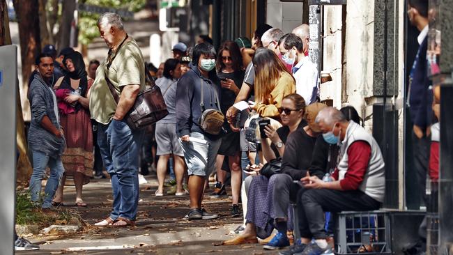 Lines of unemployed people outside Surry Hills Centrelink in Sydney during the pandemic. Picture: Sam Ruttyn