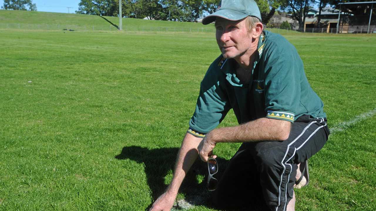 Tony Blanch is waiting for the end of rugby league season to begin curating the McKittrick Park pitch for the start of the 2014/15 CRCA Cricket season.Photo Bill North / Daily Examiner. Picture: Bill North