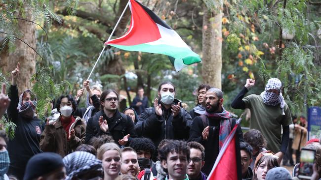 Pro-Palestine protesters at Melbourne University. Picture: David Crosling