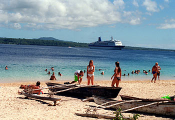 Life's a beach ... cruise-goers relax on Wala Island, Vanuatu