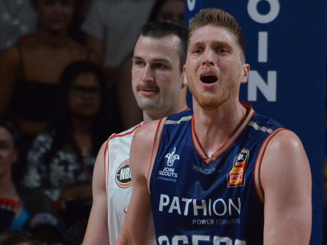 Matthew Hodgson of the 36ers fouls during the Round 6 NBL game between the Adelaide 36ers and the Illawarra Hawks at Titanium Security Arena in Adelaide, Saturday, November 11, 2017. (AAP Image/ Brenton Edwards) NO ARCHIVING, EDITORIAL USE ONLY