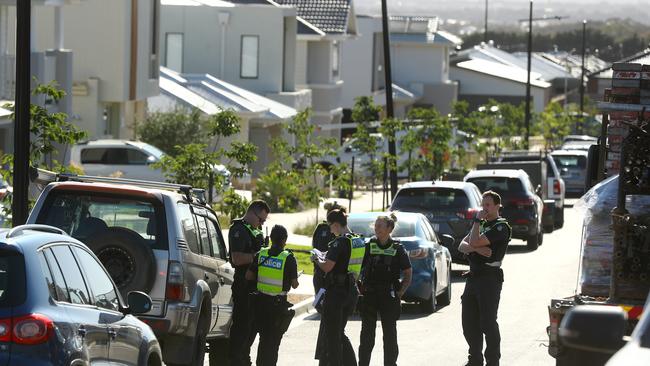 Police on scene where a man was injured at a Mt Duneed worksite in Sittela St after a forklift rolled. Picture: Alison Wynd