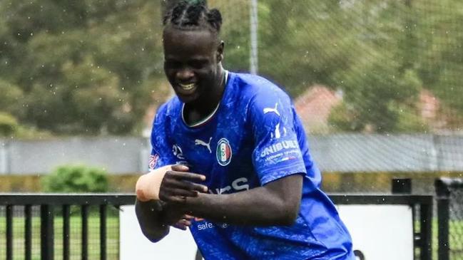 Manyluak Aguek celebrates a goal for Avondale. Picture: Avondale FC