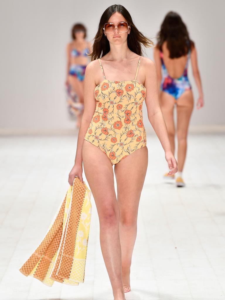 A model walks the runway in a design by Camp Cove Swim during the Swim show at Mercedes-Benz Fashion Week Resort 19 Collections at Carriageworks on May 14, 2018 in Sydney, Australia. (Photo by Stefan Gosatti/Getty Images)