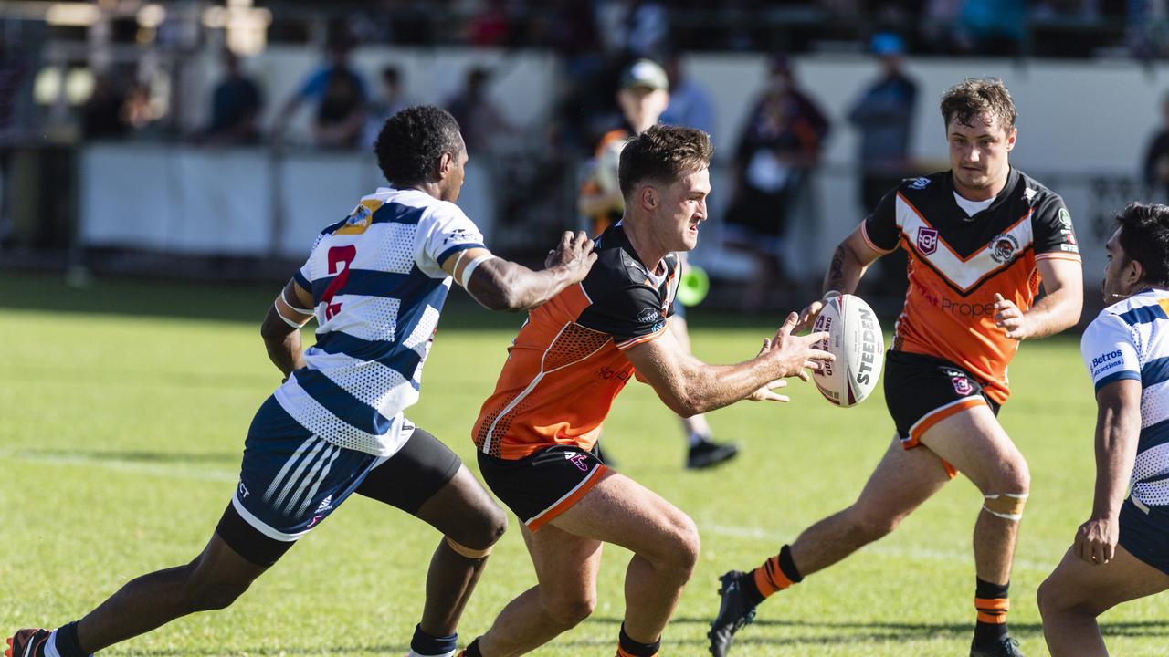 Cooper Howlett (centre) was a key man for Southern Suburbs in the TRL A-grade competition before debuting for the Western Clydesdales midway through the 2023 Hostplus Cup season. Picture: Kevin Farmer