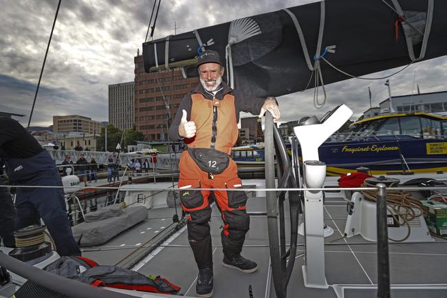 Alive skipper Duncan Hine as Alive claimed line honours in the 2020 Launceston to Hobart yacht race. Picture: Zak Simmonds