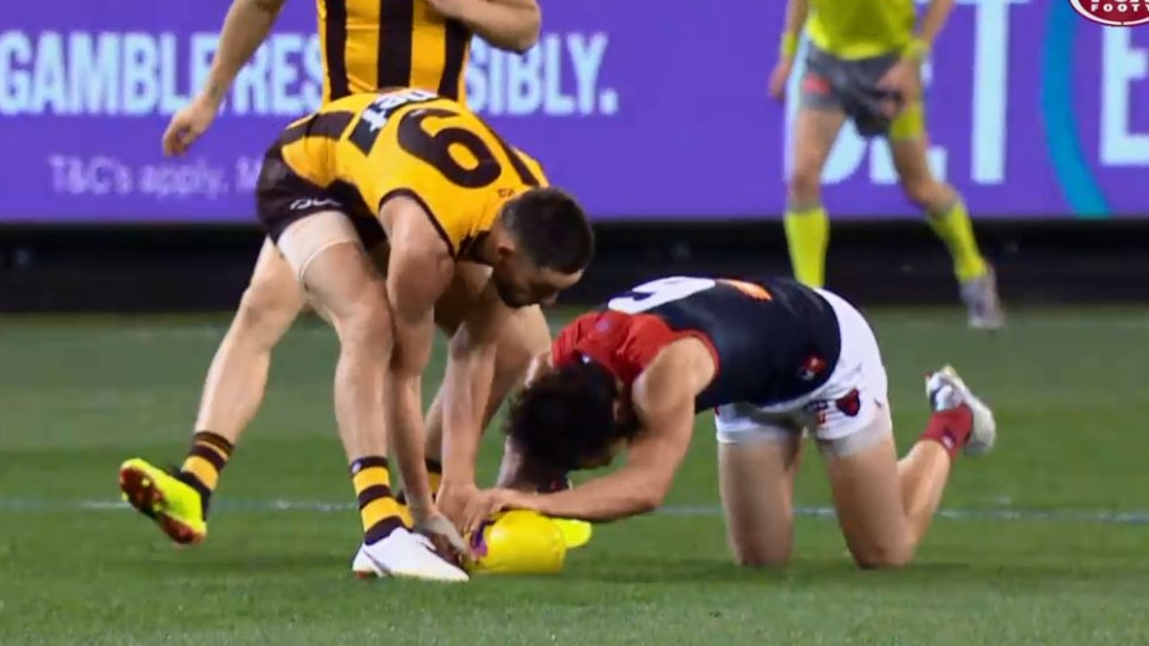 Jordan Lewis was penalised for sliding into Jack Gunston.