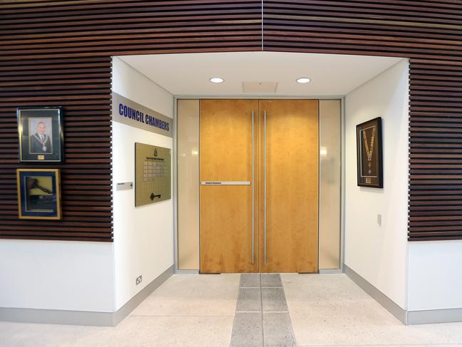 Special budget meeting at Gold Coast City Council chambers.Photo of the closed doors for future use. They did not kick us out today as expected.Pic by Richard Gosling