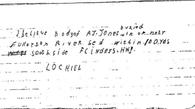 On 19 January 1983 police received a handwritten letter under the name ‘Lochiel’ postmarked from Cairns, indicating Tony may have been buried in the Fullerton River.