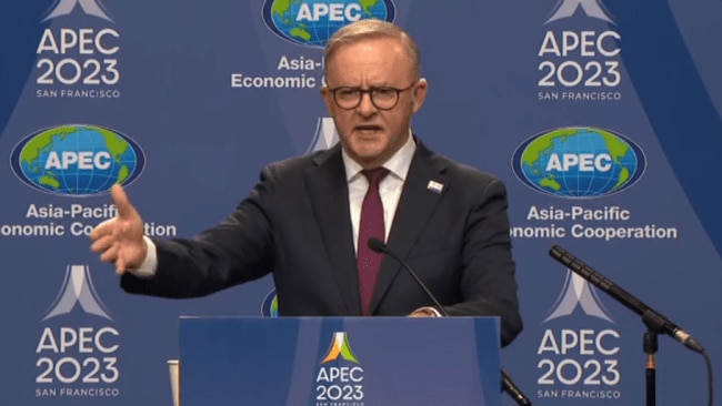 Prime Minister Anthony Albanese refused to call Xi Jinping a dictator at the APEC Summit on Thursday local time. Picture: Sky News Australia