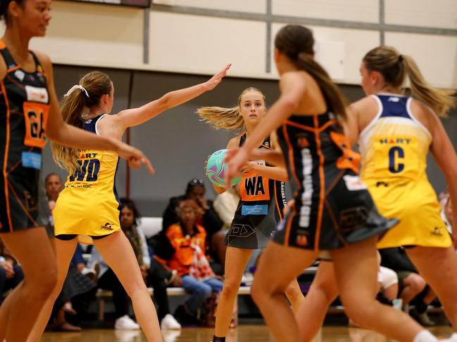 Sapphire Series netball Round 1 - Sunshine Coast Thunder Vs Tigers (black) = Tigers wing attack Alice Mauga Nathan Saturday 22nd April 2023 Picture David Clark