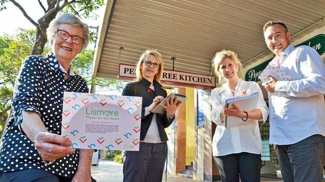 Launching the Retailer Survey that will help inform the new CBD Retail Strategy are (l-r) Peppertree Kitchen owner Helen Nott, Lismore Chamber of Commerce and Industry Chair Deborah Benhayon, Lismore City Council Partnering and Community Engagement Officer Flora Zigterman and Lismore City Centre Manager Jason Mumford.