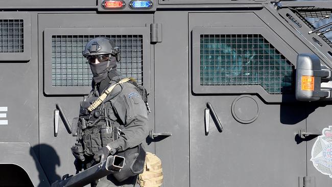 SOG police at a raid on a bikie clubhouse. Picture: Nicole Garmston