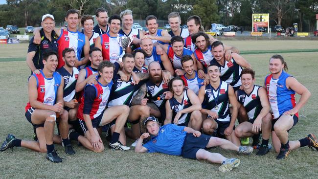 Winner: The AFL Yarra Ranges team celebrates after defeating Gippsland. Picture: Damen Francis