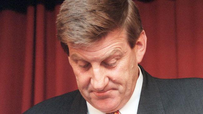 Jeff Kennett announces his resignation as Premier in 1999.