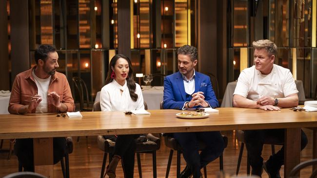 Gordon Ramsay with Andy Allen, Melissa Leong and Jock Zonfrillo. Picture: Channel 10