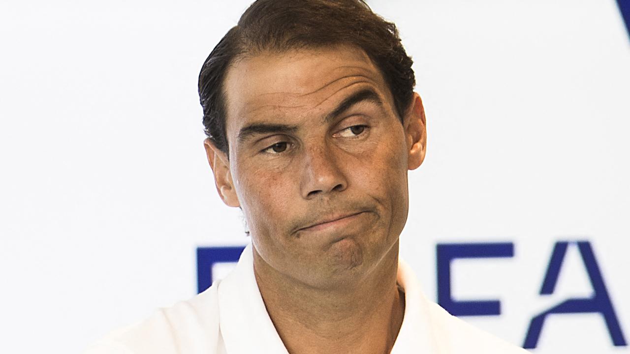 Spanish tennis player Rafael Nadal talks during a press conference to announce he will not compete in the French Open. Photo by JAIME REINA / AFP.