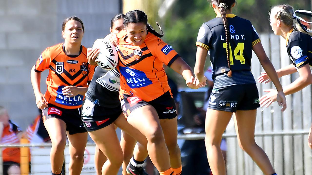 Harvey Norman under 19s girls rugby league match between Brisbane Tigers and Tweed Seagulls. Saturday February 25, 2022. Picture, John Gass