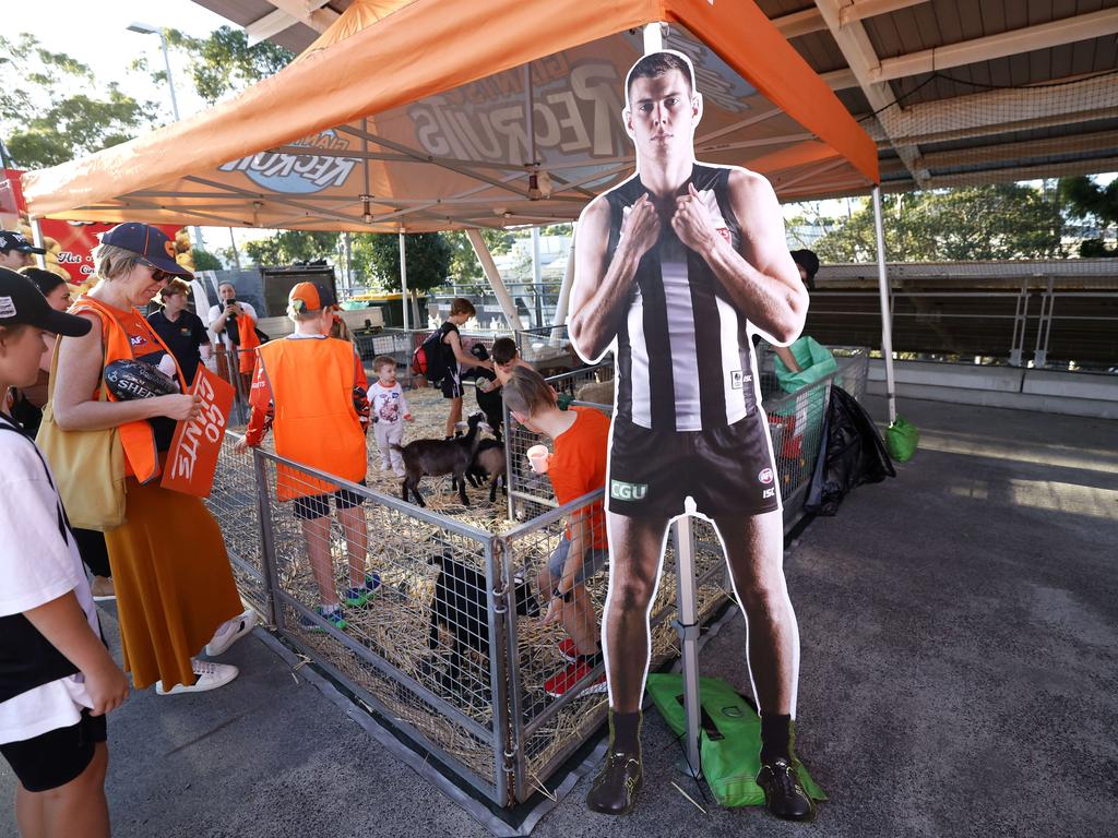 The Mason Cox petting zoo at the AFL Opening Round match between the GWS Giants and Collingwood. Picture: Phil Hillyard
