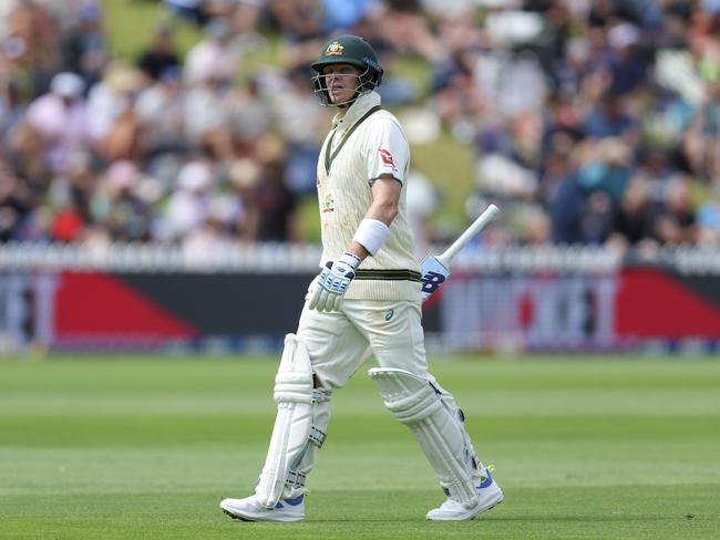 Steve Smith leaves after a productive morning in Wellington. Picture: Getty