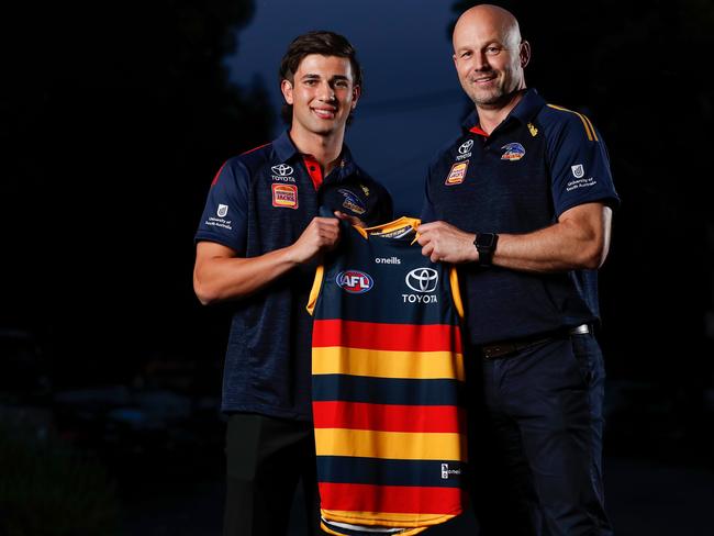 Matthew Nicks with Josh Rachele at the 2021 draft. Picture: Michael Willson/AFL Photos via Getty Images