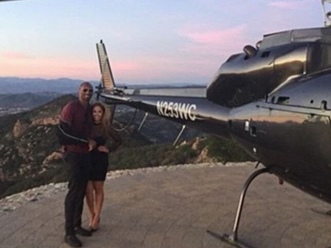 Kobe Bryant and wife Vanessa pictured near a helicopter. She has asked to keep all the tributes left by fans. Picture: Supplied