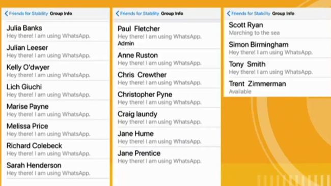 The ABC also broadcast the names of MPs subscribed to the WhatsApp group. Picture: ABC