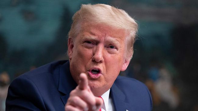 Donald Trump during a Thanksgiving teleconference with members of the United States Military. Picture: AFP