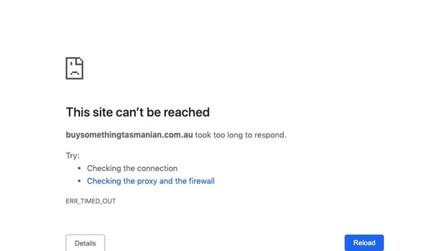 The Make Yourself at Home Travel Voucher webpage on the Buy Something Tasmanian website immediately crashed at 7pm September 30 for one hopeful local. SOURCE: SUPPLIED.