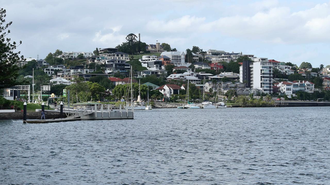 Hamilton Reach with Hamilton Hill in the background. The “castle’’ on top of the hill, Toorak House, is one of Brisbane’s grandest homes. Picture: Liam Kidston.