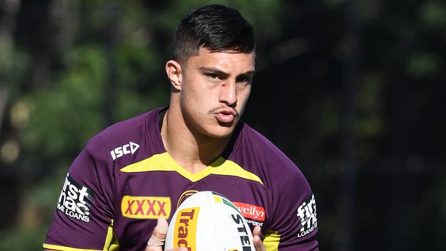 Kotoni Staggs during the Brisbane Broncos training session. Picture: AAP