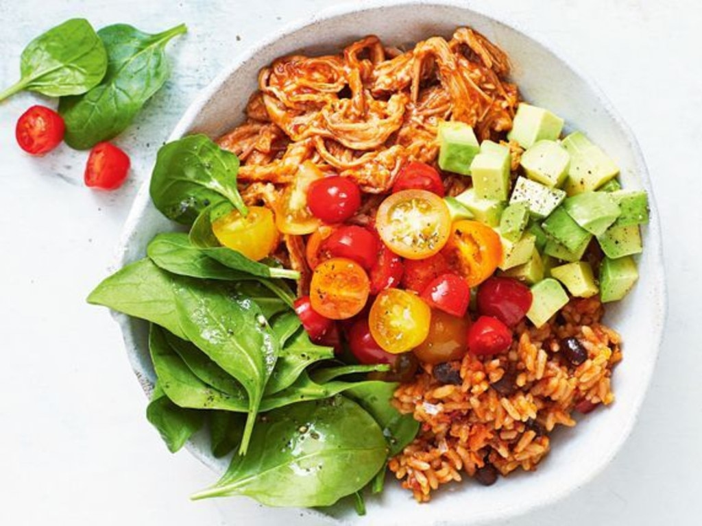 Mexican pulled pork rice bowl.