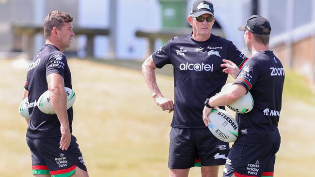 GOLD COAST, AUSTRALIA - SEPTEMBER 28: Head Coach of the Rabbitohs, Wayne Bennett watches on during a South Sydney Rabbitohs NRL training session at Alabaster Training Field on September 28, 2021 in Gold Coast, Australia. (Photo by Russell Freeman/Getty Images)