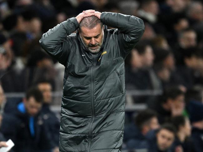 Ange Postecoglou reacts during Tottenham’s defeat to Chelsea. Picture: Getty Images