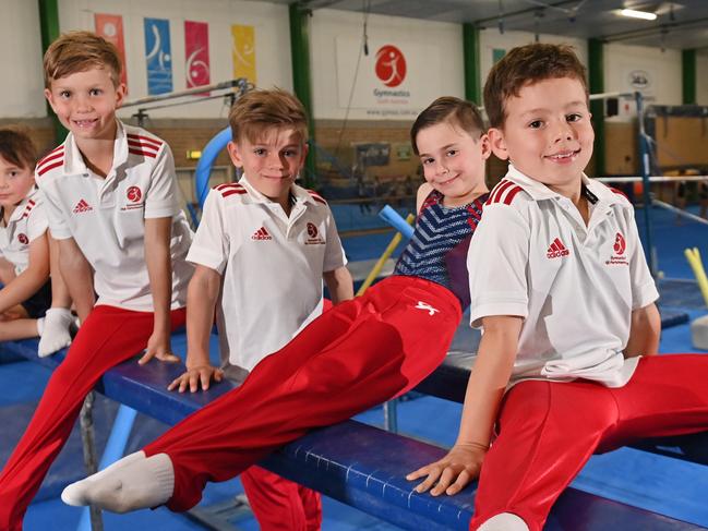 14/5/22. The Coalition has promised to spend $10m to help establish a new Gymanstics SA centre at Morphettville - Gymnasts - Alexander -5, Harry - 8, Raf - 8, Christian - 6 and Jordan -7yrs.Picture: Keryn Stevens