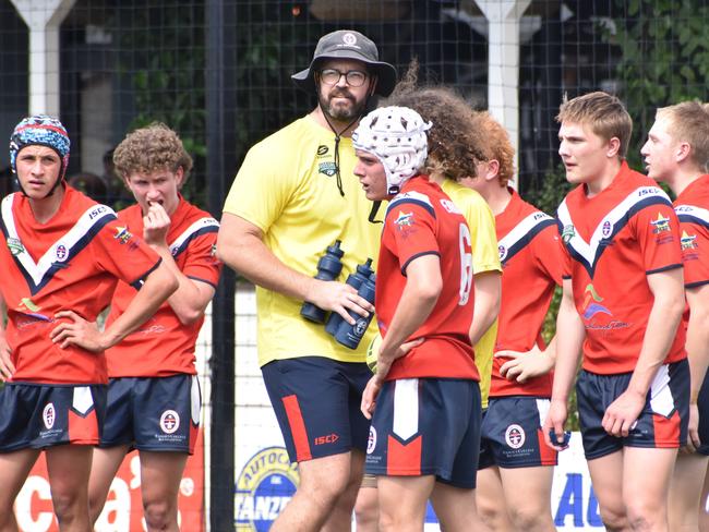 Emmaus College players during the Rockhampton Schools Rugby League Year 10 grand final against St Brendan’s College last year.